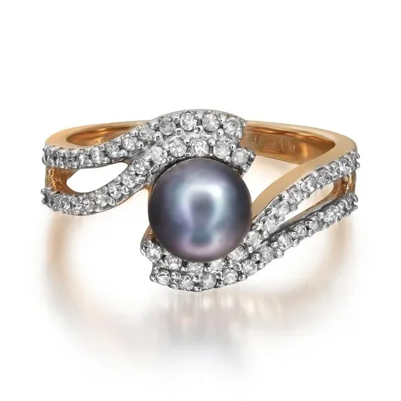 1.77Ctw Tahitian Pearl And 0.35Ctw Diamond Ladies Cocktail Ring 14K Yellow Gold